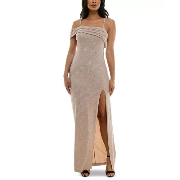 pear culture Women's Sz 7 Juniors' Glitter Print Asymmetric Gown - Picture 1 of 5